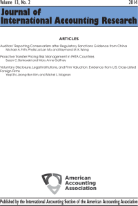 Image of Journal of International Accounting Research Volume 13, No. 2, 2014